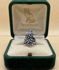 Vintage 90s Post-Soviet 925 Silver Leaf Berry Statement Ring Size P US 7.5