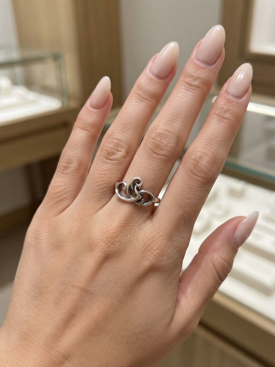 Vintage 1990s Soviet 925 Silver Double Heart Openwork Ring Size P~207