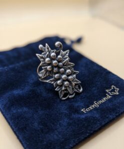 Vintage 90s Post-Soviet 925 Silver Leaf Berry Statement Ring Size P US 7.5
