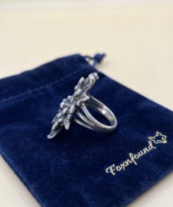 Vintage 90s Post-Soviet 925 Silver Leaf Berry Statement Ring Size P US 7.5
