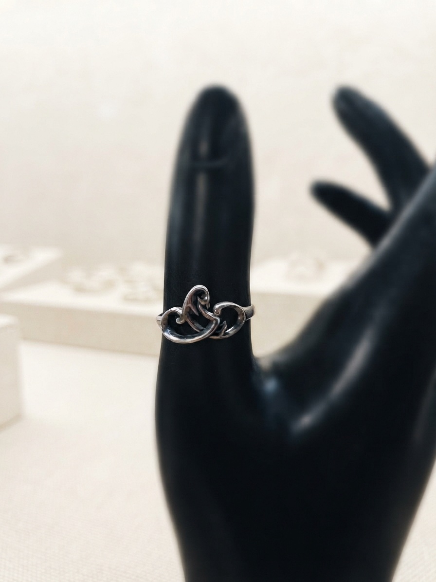 Vintage 1990s Soviet 925 Silver Double Heart Openwork Ring Size P~207