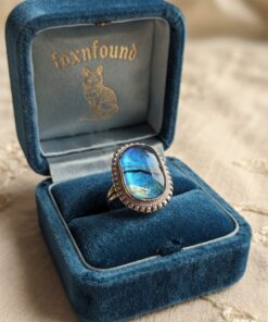 RRP £65 Silver 925 Dichroic Glass Blue Statement Ring Size P½ US 8~230