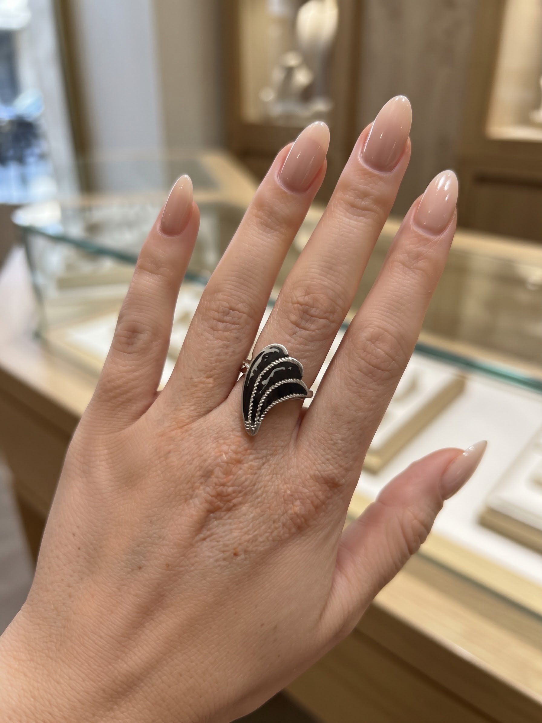 Vintage 1970s Soviet USSR 925 Silver Niello Ring Size N Wing Design~230
