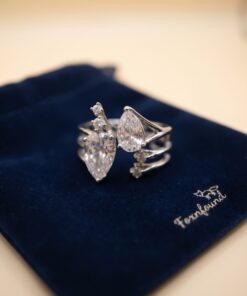 Silver Cubic Zirconia Pear Cut Toi Et Moi Open Ring UK Size K½ Adjustable~228