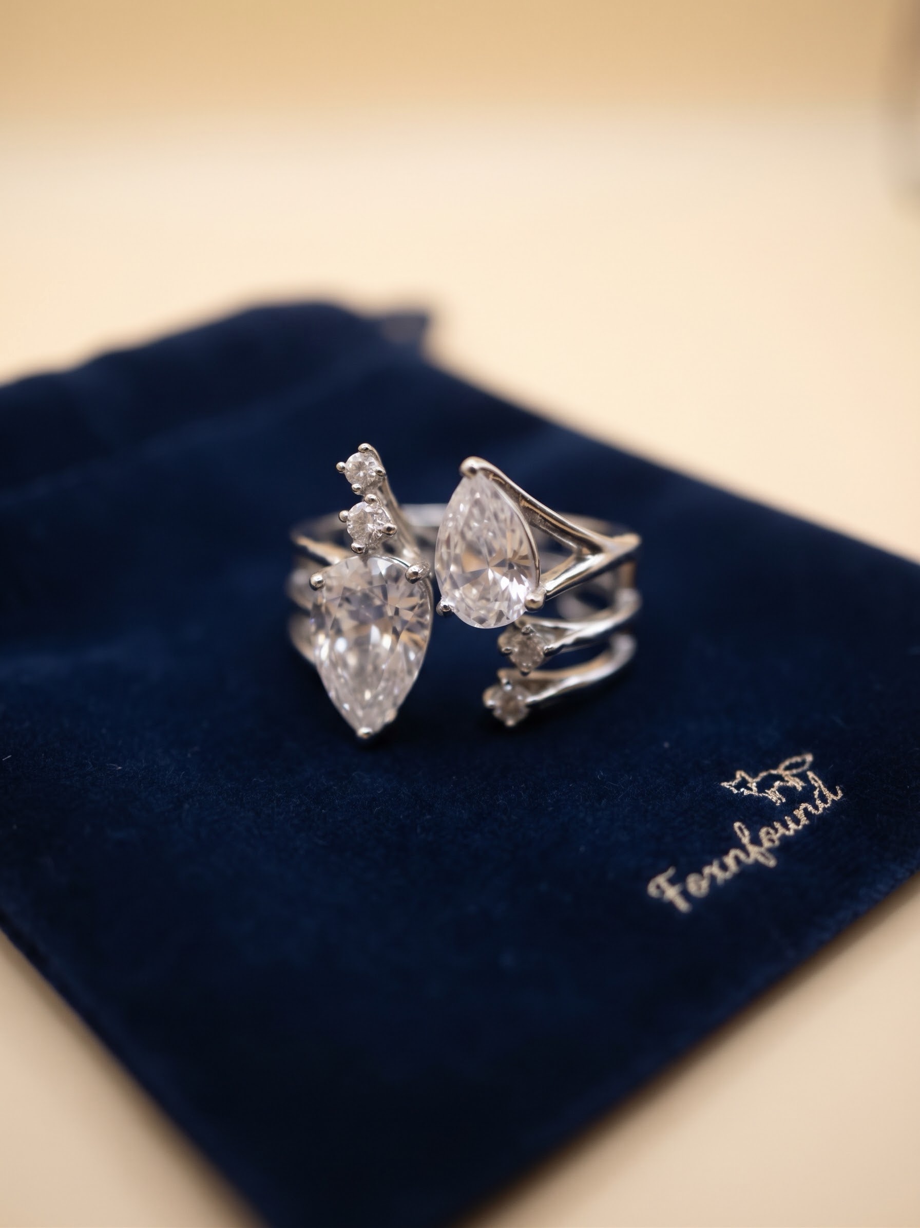 Silver Cubic Zirconia Pear Cut Toi Et Moi Open Ring UK Size K½ Adjustable~228