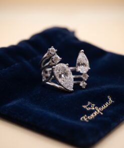 Silver Cubic Zirconia Pear Cut Toi Et Moi Open Ring UK Size K½ Adjustable~228
