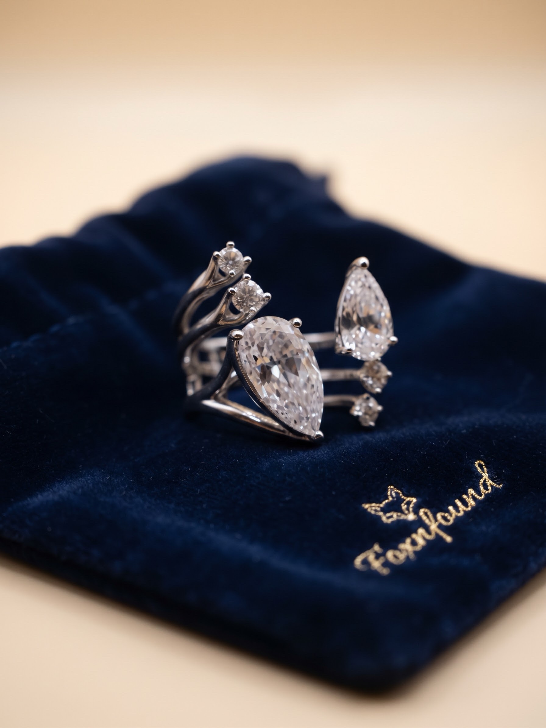 Silver Cubic Zirconia Pear Cut Toi Et Moi Open Ring UK Size K½ Adjustable~228