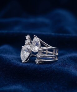 Silver Cubic Zirconia Pear Cut Toi Et Moi Open Ring UK Size K½ Adjustable~228