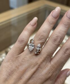 Silver Cubic Zirconia Pear Cut Toi Et Moi Open Ring UK Size K½ Adjustable~228