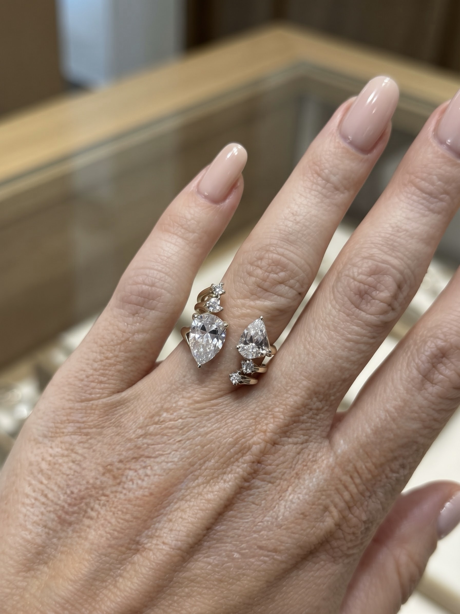 Silver Cubic Zirconia Pear Cut Toi Et Moi Open Ring UK Size K½ Adjustable~228