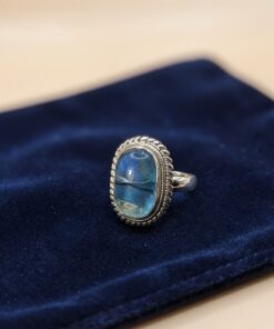 RRP £65 Silver 925 Dichroic Glass Blue Statement Ring Size P½ US 8~230