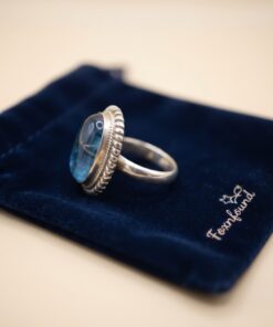 RRP £65 Silver 925 Dichroic Glass Blue Statement Ring Size P½ US 8~230