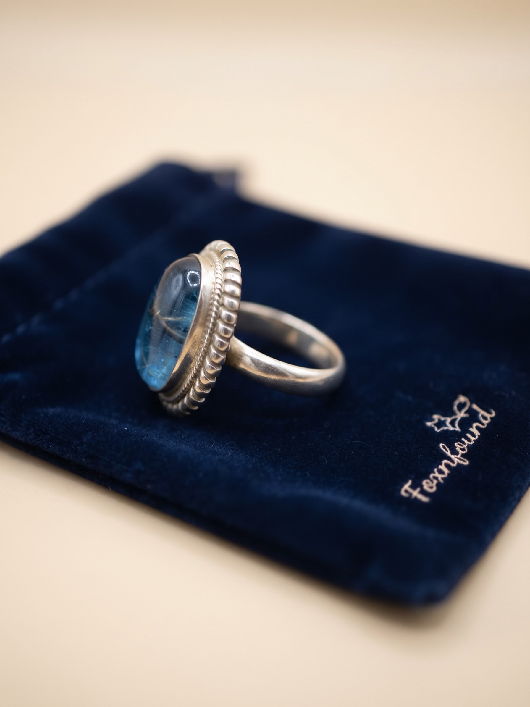 RRP £65 Silver 925 Dichroic Glass Blue Statement Ring Size P½ US 8~230