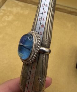 RRP £65 Silver 925 Dichroic Glass Blue Statement Ring Size P½ US 8~230