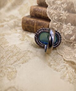 RRP £65 Silver 925 Dichroic Glass Blue Statement Ring Size P½ US 8~230