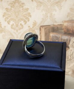 RRP £65 Silver 925 Dichroic Glass Blue Statement Ring Size P½ US 8~230