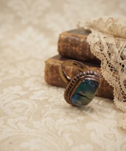 RRP £65 Silver 925 Dichroic Glass Blue Statement Ring Size P½ US 8~230