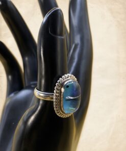 RRP £65 Silver 925 Dichroic Glass Blue Statement Ring Size P½ US 8~230
