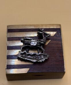 Vintage Roebuck Deer Brooch Silver Tone & Wood Brass Inlay Trinket Box