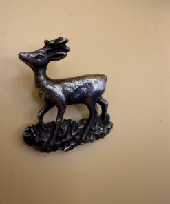 Vintage Roebuck Deer Brooch Silver Tone & Wood Brass Inlay Trinket Box