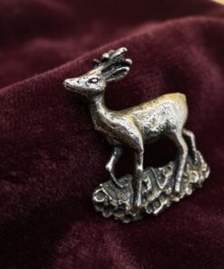Vintage Roebuck Deer Brooch Silver Tone & Wood Brass Inlay Trinket Box