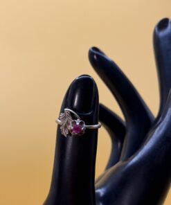 RRP £60 Vintage Soviet 875 Silver Ruby Flower & Leaf Ring UK Size L~228