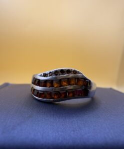 RRP £70 Vintage 925 Sterling Silver Garnet Channel Set Wave Ring Size Q~228