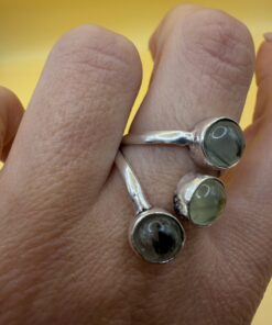 Sterling Silver Prehnite Epidote Triple Cabochon Ring Size S