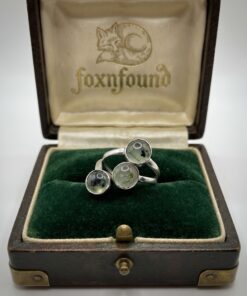 Sterling Silver Prehnite Epidote Triple Cabochon Ring Size S