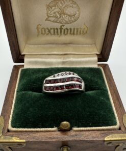 RRP £70 Vintage 925 Sterling Silver Garnet Channel Set Wave Ring Size Q~228