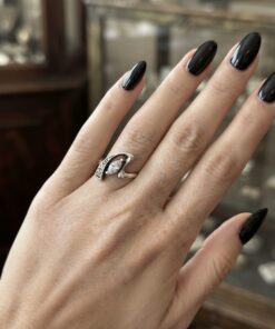 Vintage Soviet Silver Marquise Cubic Zirconia Modernist Swirl Ring Size M~228