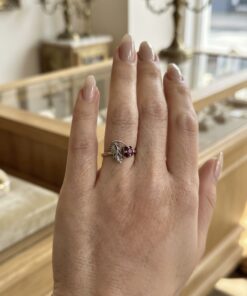 RRP £60 Vintage Soviet 875 Silver Ruby Flower & Leaf Ring UK Size L~228