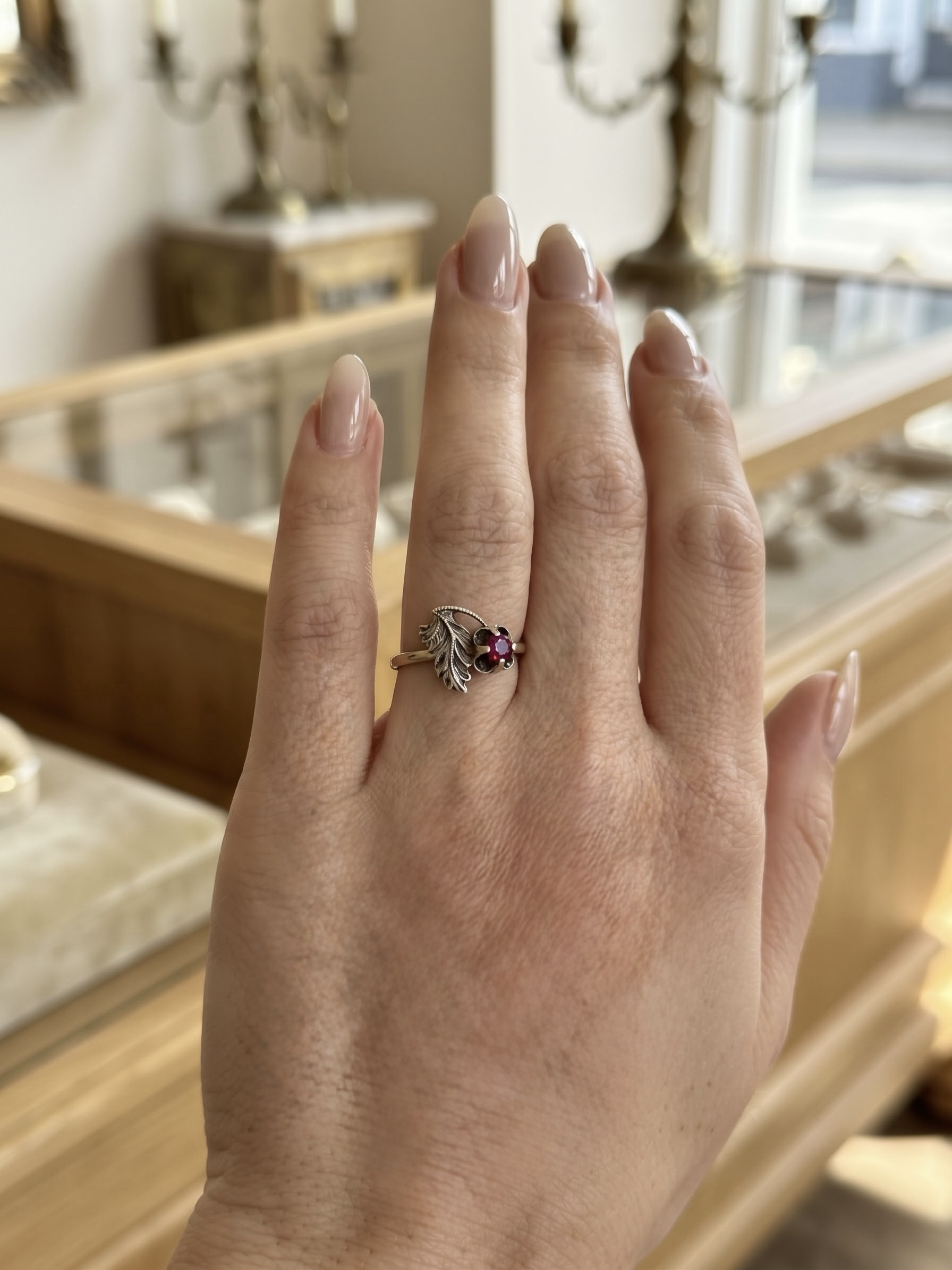 RRP £60 Vintage Soviet 875 Silver Ruby Flower & Leaf Ring UK Size L~228