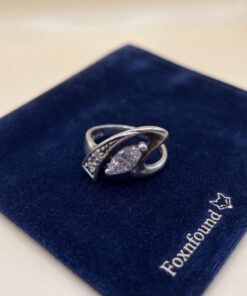 Vintage Soviet Silver Marquise Cubic Zirconia Modernist Swirl Ring Size M~228