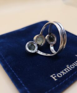 Sterling Silver Prehnite Epidote Triple Cabochon Ring Size S