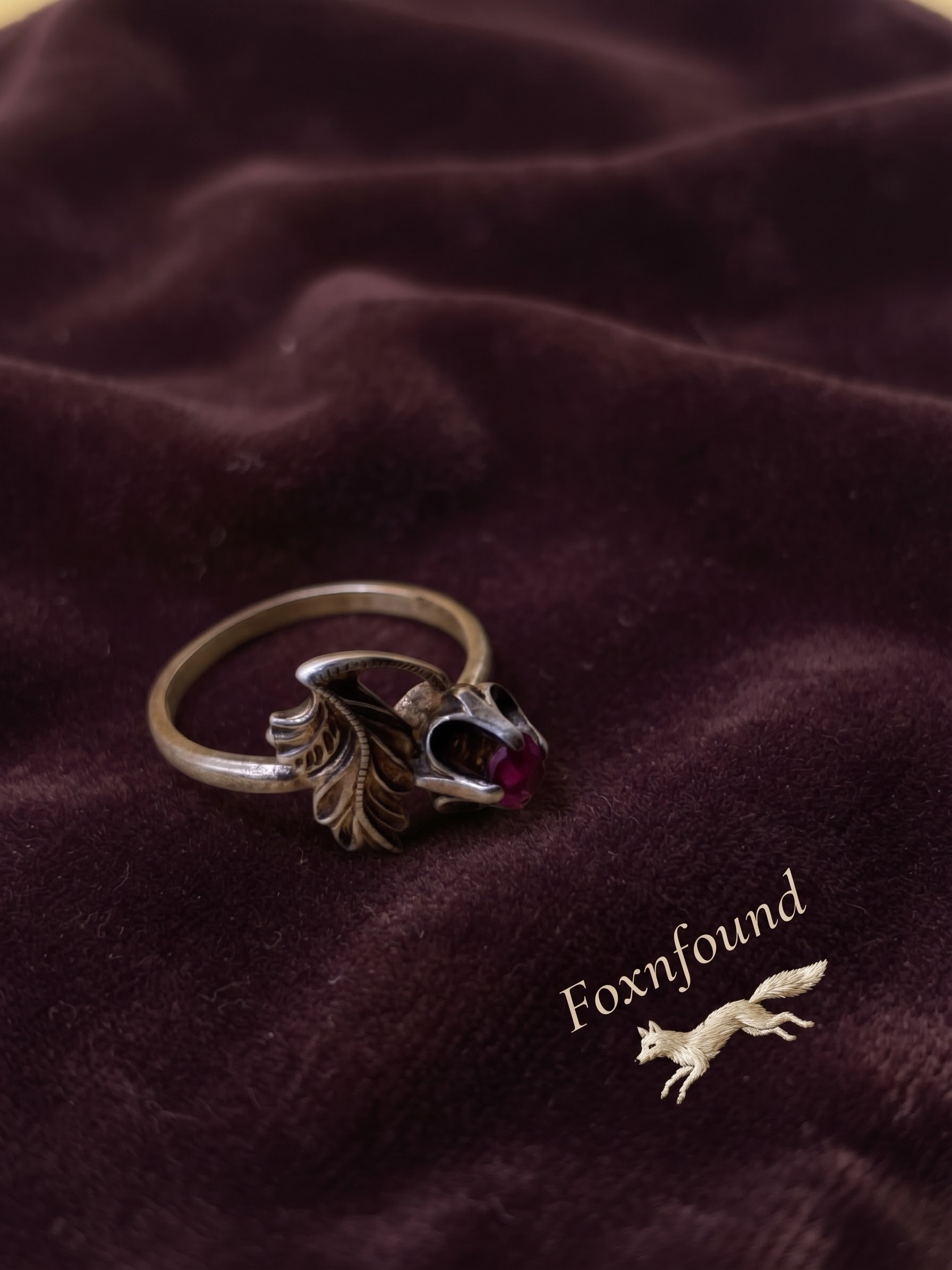 RRP £60 Vintage Soviet 875 Silver Ruby Flower & Leaf Ring UK Size L~228