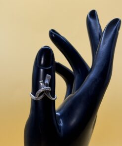 Vintage 90s 925 Sterling Silver Cubic Zirconia Ribbon Ring Size L Baguette~231