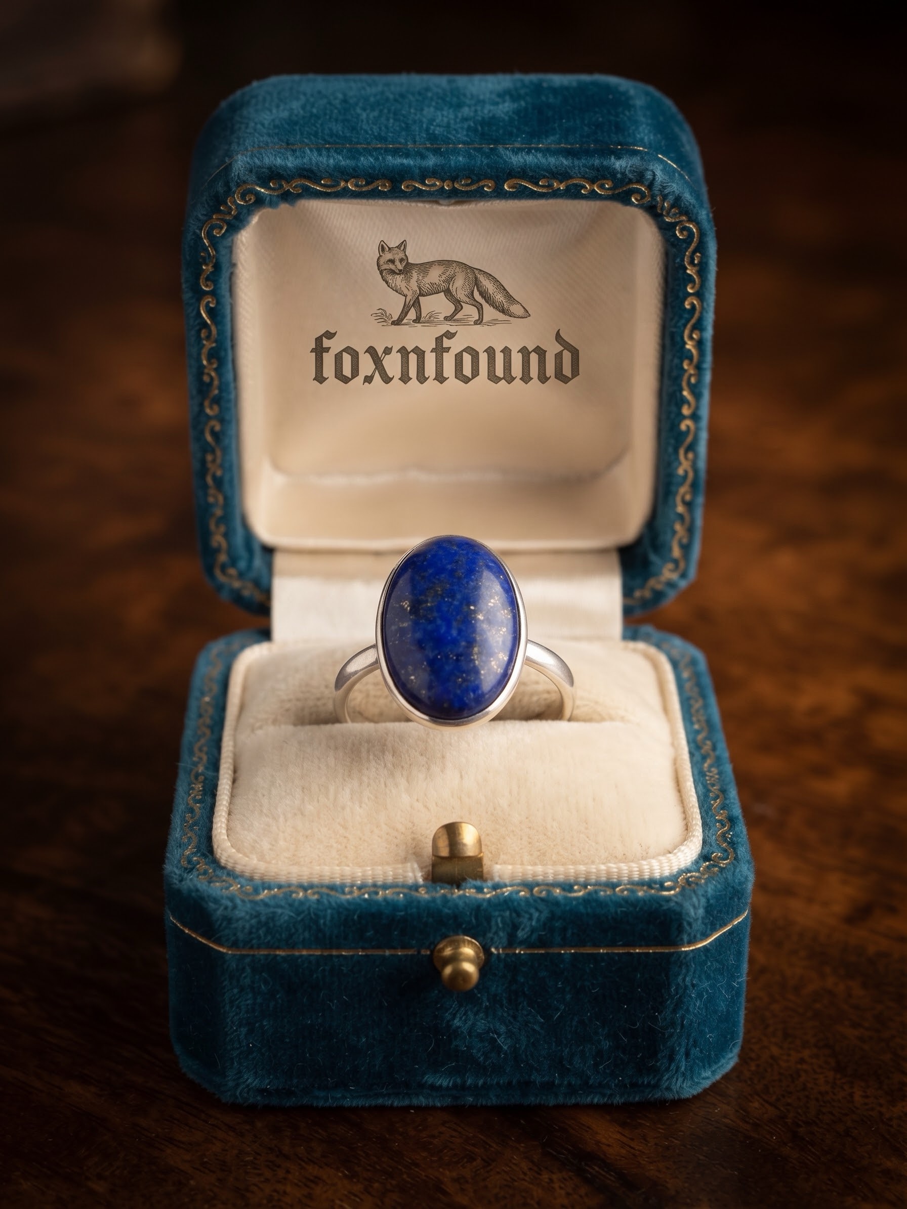 925 Sterling Silver Blue Lapis Lazuli Oval Cabochon Ring Size R ~231