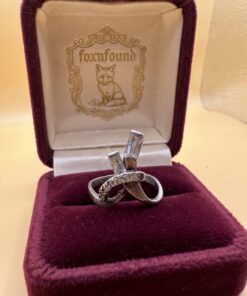 Vintage 90s 925 Sterling Silver Cubic Zirconia Ribbon Ring Size L Baguette~231
