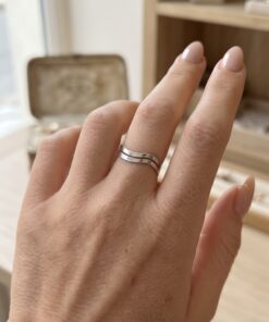 925 Sterling Silver Italian Open Wave Ring Size L½ Adjustable Double Band~231