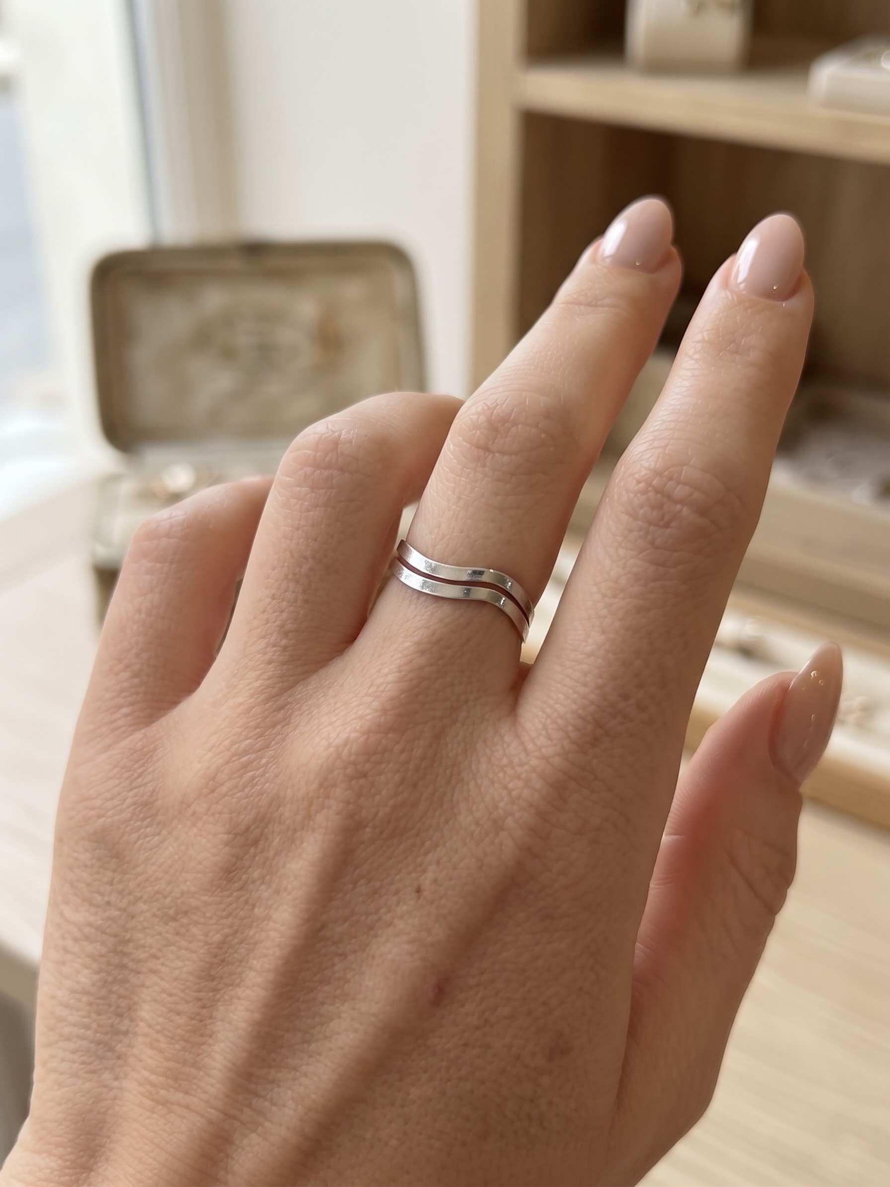 925 Sterling Silver Italian Open Wave Ring Size L½ Adjustable Double Band~231