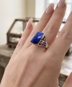925 Sterling Silver Lapis Lazuli Ring Size P½ Faceted Celtic Knot Filigree~231