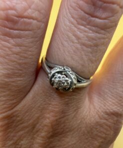 Vintage 925 Sterling Silver Cubic Zirconia Cluster Ring Size M Bombe Dome~231