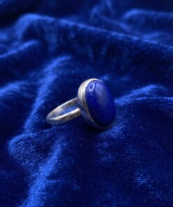 925 Sterling Silver Blue Lapis Lazuli Oval Cabochon Ring Size R ~231