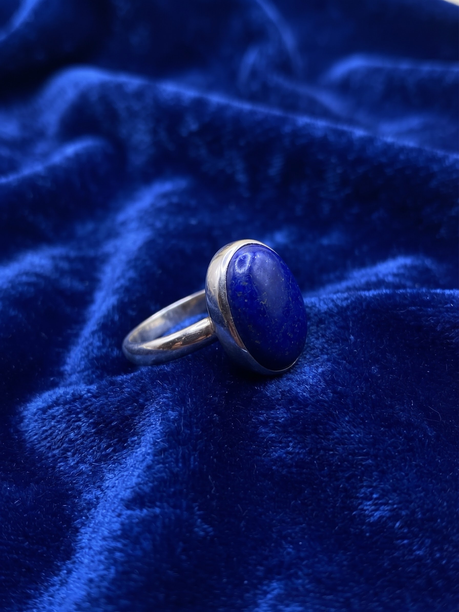 925 Sterling Silver Blue Lapis Lazuli Oval Cabochon Ring Size R ~231
