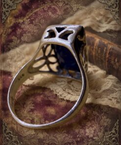 925 Sterling Silver Lapis Lazuli Ring Size P½ Faceted Celtic Knot Filigree~231