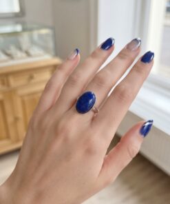 925 Sterling Silver Blue Lapis Lazuli Oval Cabochon Ring Size R ~231