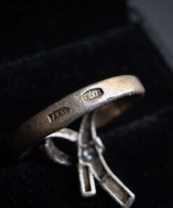 Vintage 90s 925 Sterling Silver Cubic Zirconia Ribbon Ring Size L Baguette~231