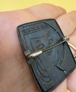 Vintage Soviet USSR Brass Brooch Mid Century Stylised Girl Portrait Folk