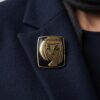 Vintage Soviet USSR Brass Brooch Mid Century Stylised Girl Portrait Folk